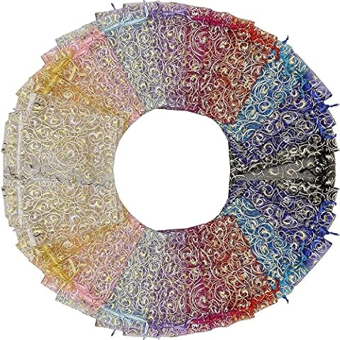 Stratalife Organza Bags 5 x 7 Small Bags Mesh Drawstring Bags Organza Sheer Bags for Wedding Party Favors Jewelry Bags 100PCS (Mixed Eyelash) Cover