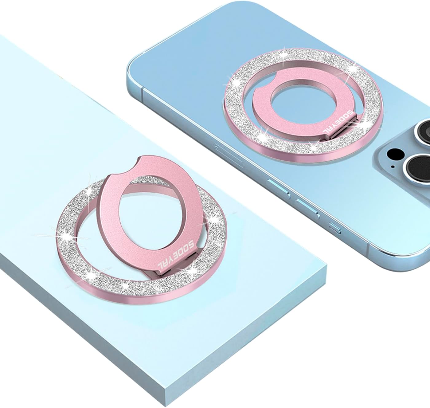 Magnetic Phone Grip for MagSafe, Removable Magnetic Phone Ring Holder Rotatable Kickstand Compatible with iPhone 15 Pro Max / 14 Pro Max / 13 Pro Max / 12 and Smartphones (Rose Gold)