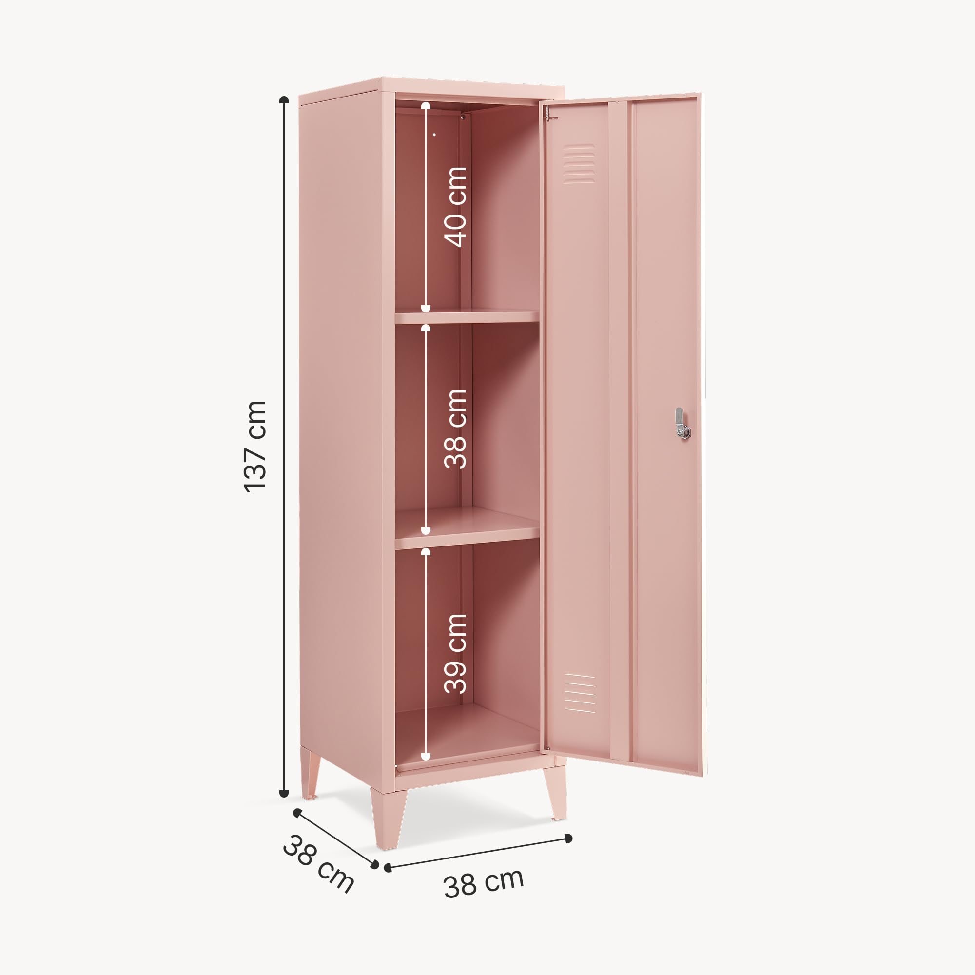 [en.casa] Armadio da Ufficio con Anta e Serratura Mobile in Acciaio per Archivio con 3 Scomparti Armadio da Spogliatoio 137 x 38 x 38 cm Beige Pesca