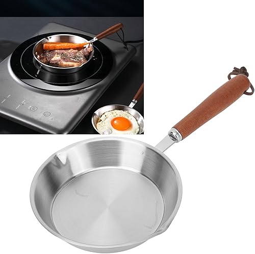 Miniatura 3 de Sartén para huevos, mini sartén antiadherente para huevos y tortillas, sartén pequeña de acero inoxidable, sartén multiusos con mango de madera,