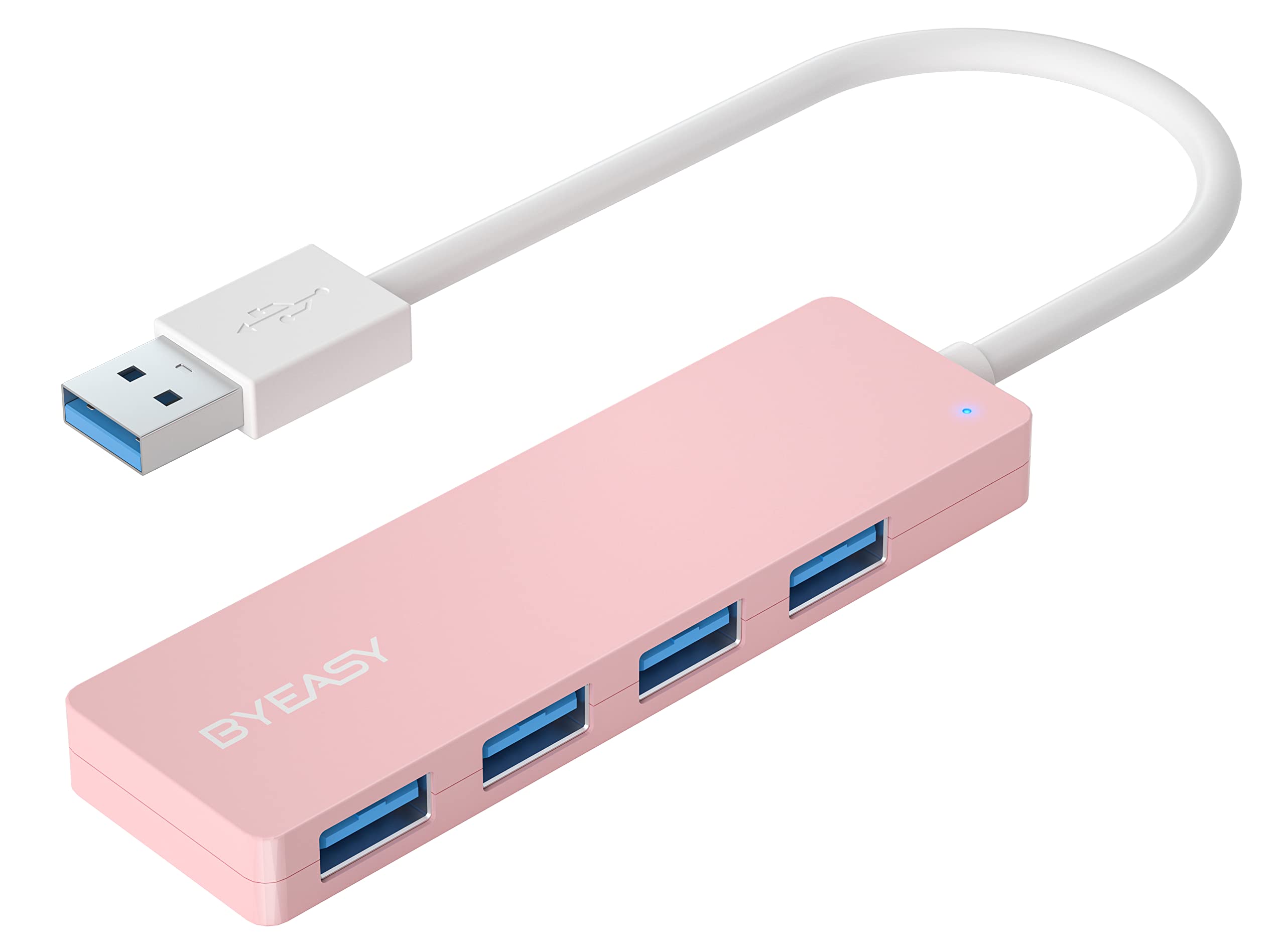 USB Hub, BYEASY 4 Port USB 3.0 Hub, Ultra Slim Portable Data Hub Applicable for iMac Pro, MacBook Air, Mac Mini/Pro, Surface Pro, Notebook PC, Laptop, USB Flash Drives, Tesla Model 3(Pink) - 0.8 ft pink