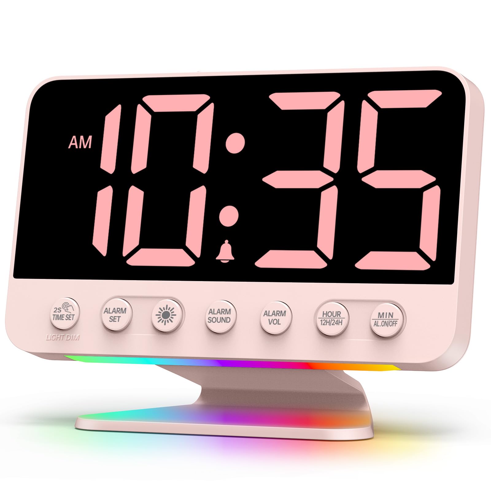 Digital Alarm Clocks for Bedrooms: Large Bold Number 5 Brightness Dimmer - Easy to Read Across The Room - 5 Alarm Sound 8 Night Light - Sakura Pink