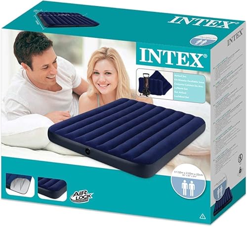 Miniatura 4 de Juego de colchón inflable mullido clásico Intex con 2 almohadas y bomba manual doble rápida 2 plazas
