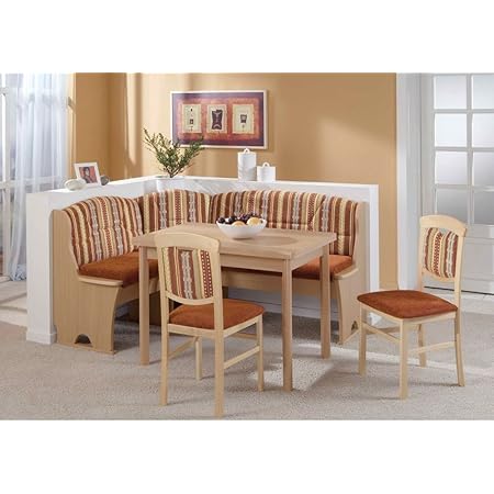 Beauty Scouts Brevia Corner Seating Set Table 2 Chairs Natural Beech Wood Brown Stripe Set Of 4 Storage Chest Kitchen Dining Room Corner Bench Seat Country House Amazon De Kuche Haushalt
