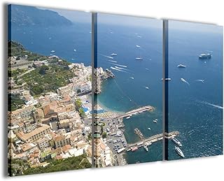 Stampe su Tela Amalfi 004 Quadri Moderni Costiera Amalfitana Arredamento Casa in 3 Pannelli già intelaiati, Pronto per Essere Appeso, 120x90cm