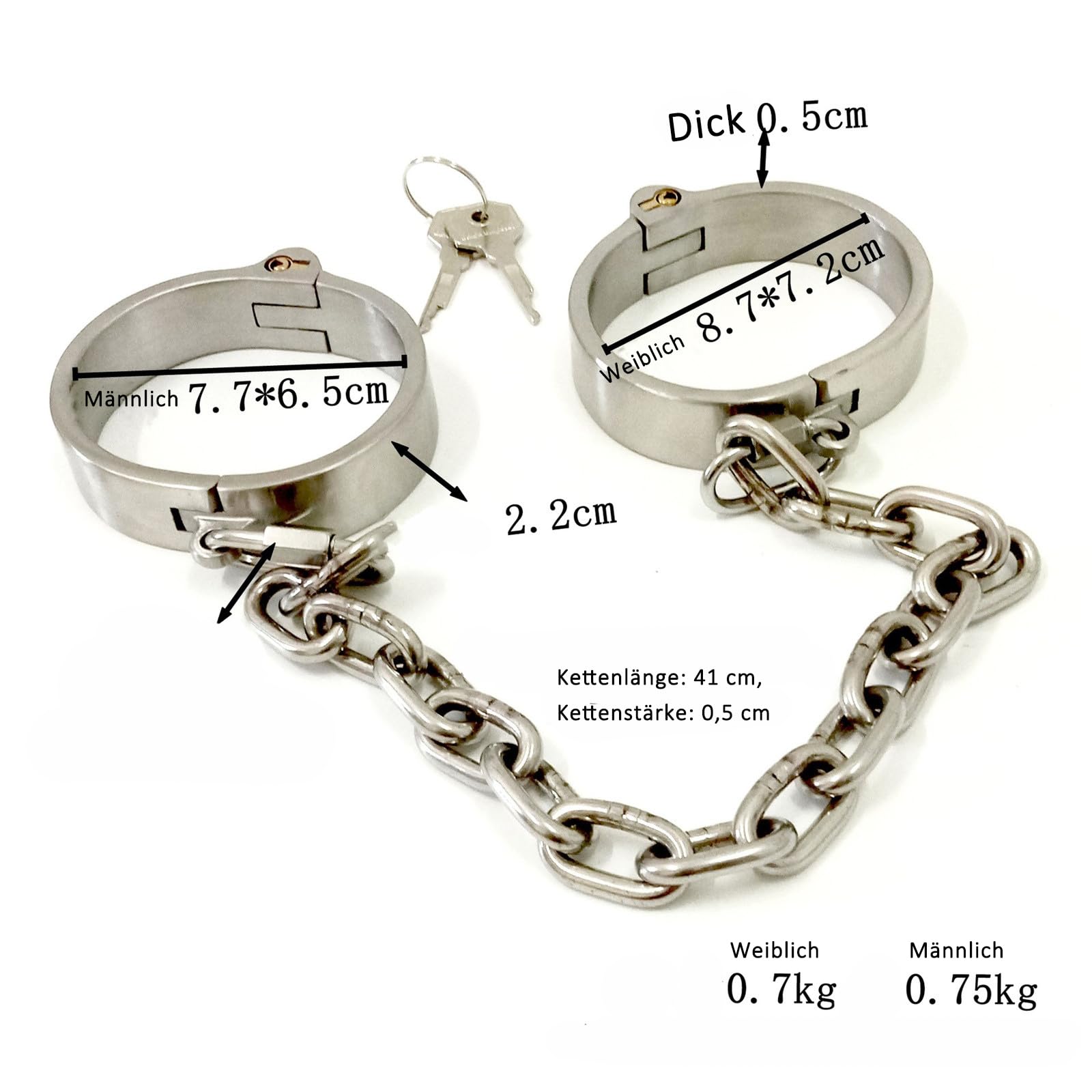 Edelstahl Schwer Metall Halsband Handschellen Fußfesseln Mit Eisenkette BDSM Kit Erwachsene sm Folter Fessel Sklaven Sexspielzeug Fesselset für Frauen und Männer,Männer, 3-teiliges Set, Weiblich