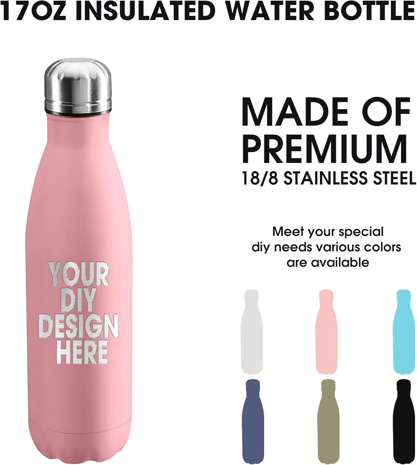 Personalized Custom Water Bottles 17oz 25 Pcs Stainless Steel Double Wall Insulated Leakproof Cups for Sports Outdoors With Colorful Text Logo Print in USA - Image 3