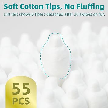 MEDUWEDU Pet Cotton Swabs, 55 Count|Gourd-Shaped Tips|Soft Cotton & Paper Stick|Dog & Cat Ear Cleaner Swabs|Safe Grooming Tool for Pets