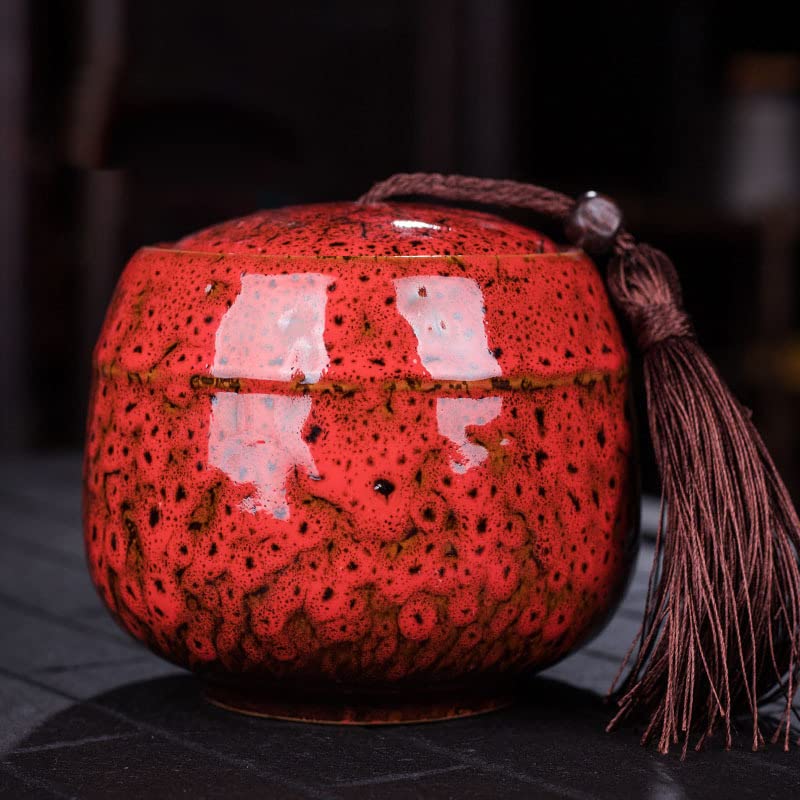 Słoiki do przechowywania w stylu chińskim vintage, słoiki ceramiczne puszki na herbatę Vintage słoik kanister tradycyjne zamknięte pokrywki, czerwony(Red)