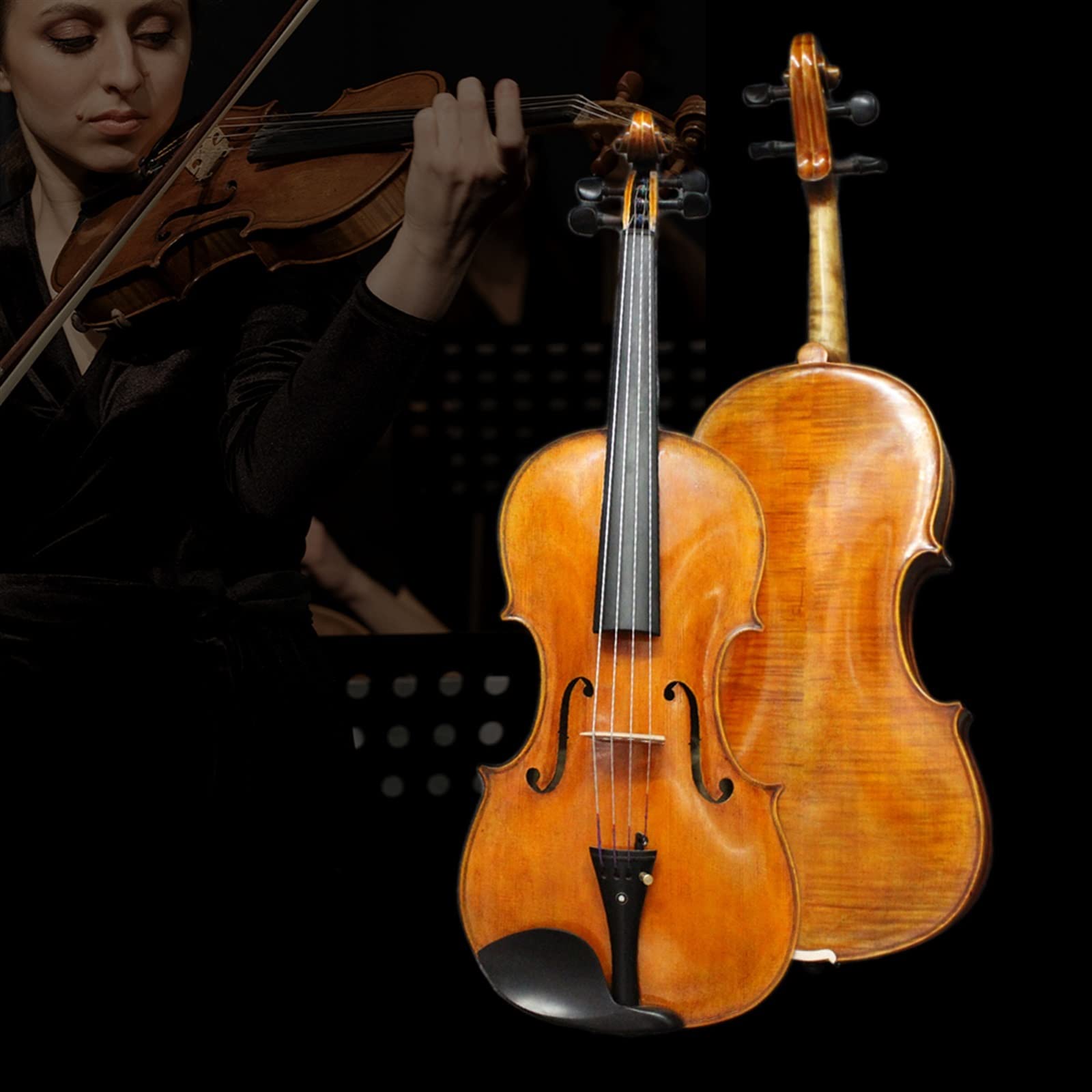 Strumento Musicale per Violino 4/4 Fatto A Mano Set di Custodie per Arco IPE in Acero Fiammato con Retro in Ebano Violini per Studenti