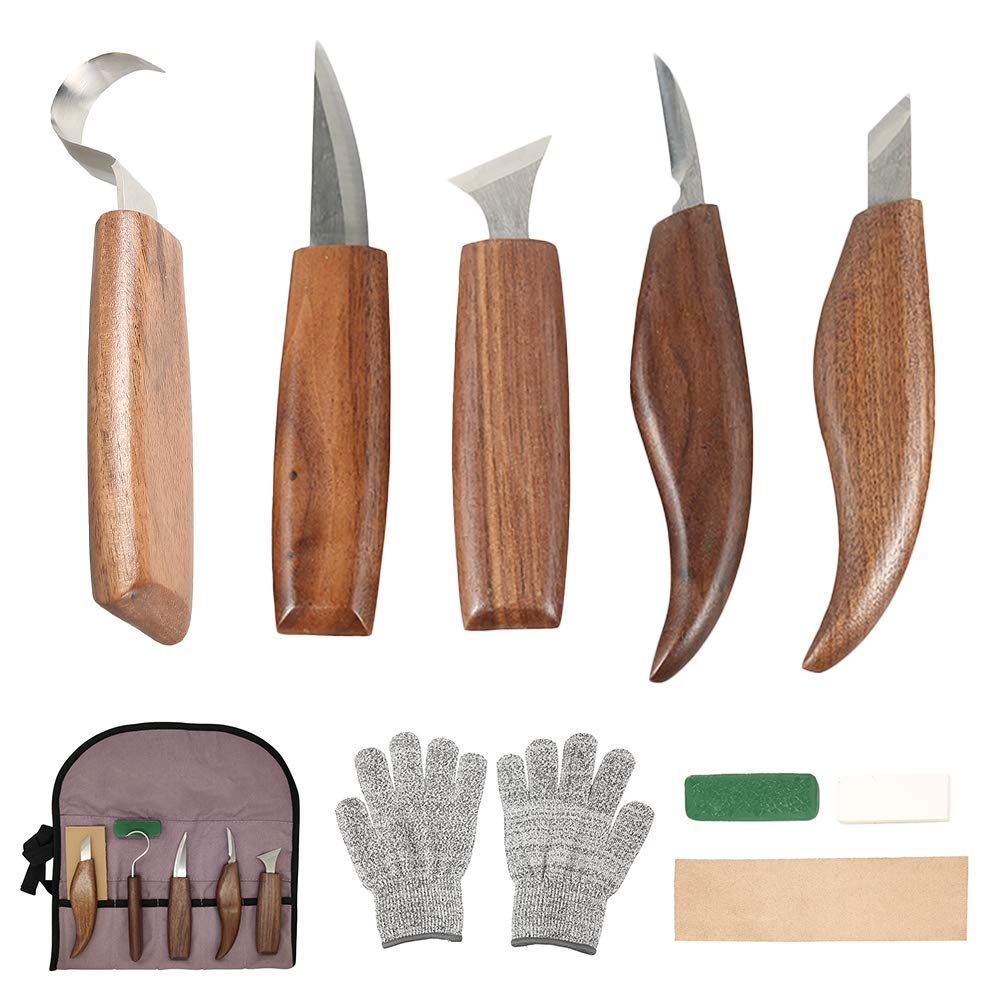 Fdit Outil De Couteau De Gravure 12 Pièces Outils De Sculpture Sur Bois CRV Lame Manche En Bois