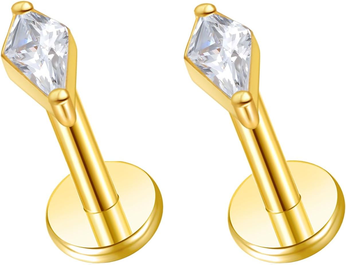 G23 Titanium 16g 18g 20g Flat Back Studs Earrings | F136 Implant Grade Titanium Press Fit Threadless Push in Labret Cartilage Helix Lip Monroe Tragus Conch Piercing Jewelry