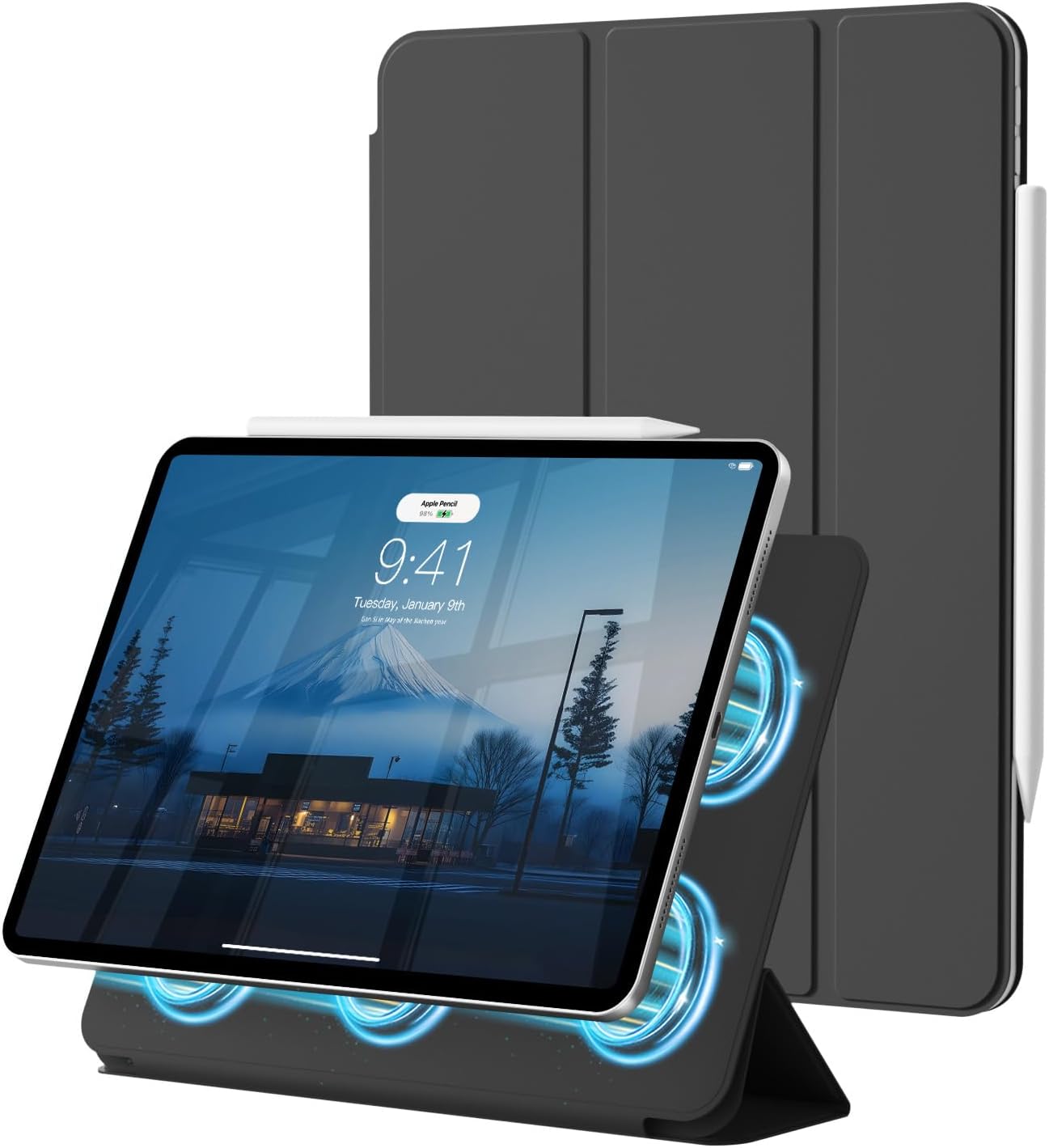 Magnetische H lle f r iPad Air 11 Zoll 109 Zoll M4/M3/M2Schwarz Magnetisch Befestigung unterst tzt Pencil Pro/USB-C Schlank H lle iPad Air 5./4. GenerationSchwarz
