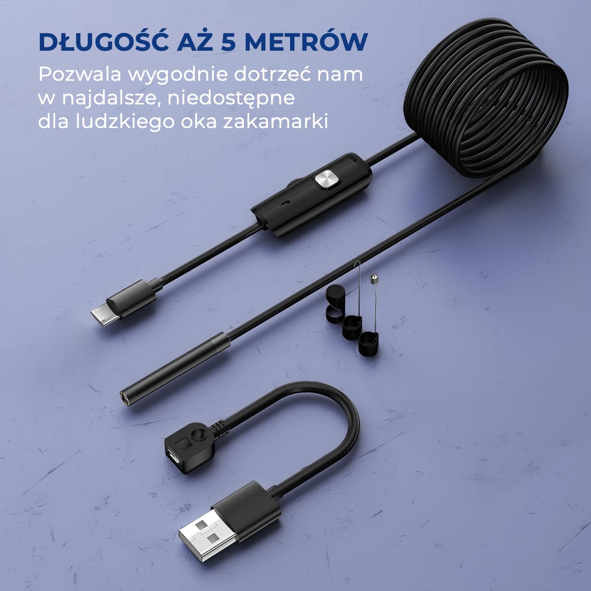 Kamera endoskopowa z adapterem USB i USB-C, wodoszczelna kamera inspekcyjna IP67 z regulowanymi diodami LED do telefonów z systemem Android i komputerów