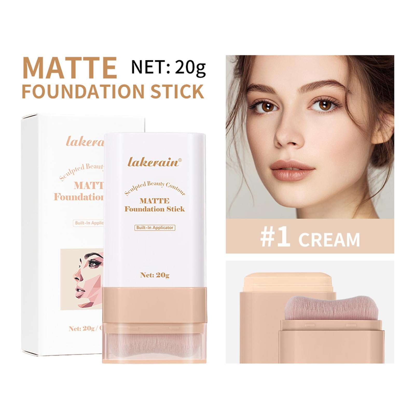Matte Foundation Stick with Brush, Waterproof & Long-Lasting Cream Foundation, Hydrating Tinted Moisturiser - Image 2