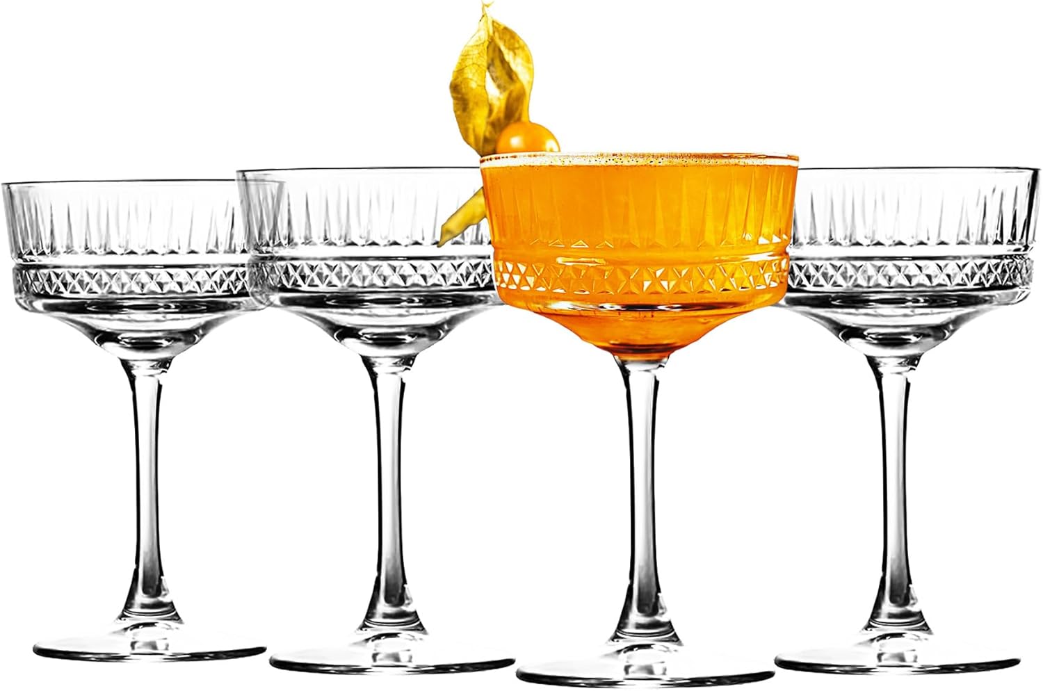 Martini Glasses Set of 4 - Stemmed Martini Glasses 8 Oz - Vintage Coupe Glasses - Elegant Cocktail Glasses for Parties, Gifts, Housewarming, Weddings, Aniversary 250 ml