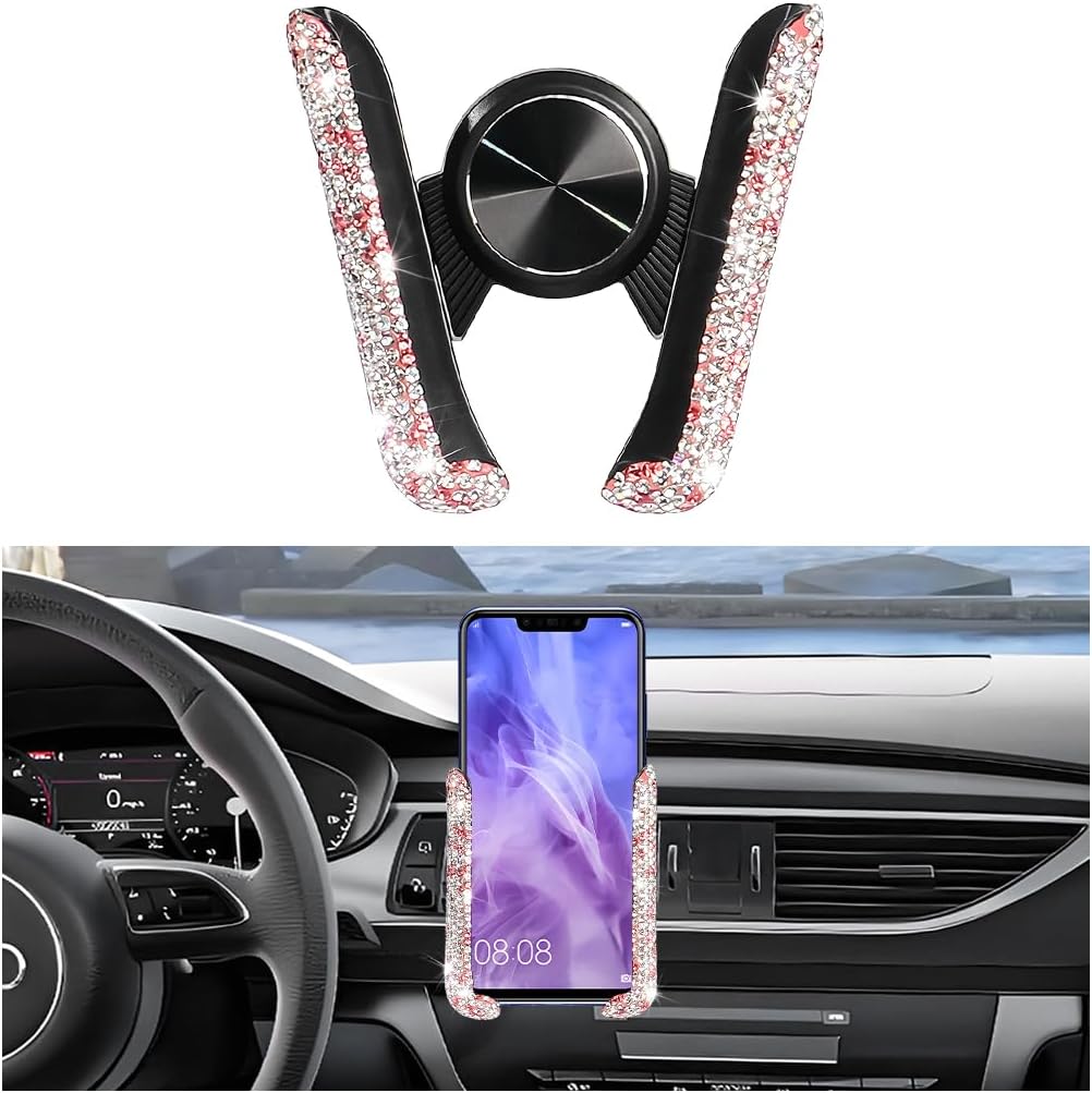 Guilcam Rhinestone 360° Rotating Air Vent Phone Holder, Pink
