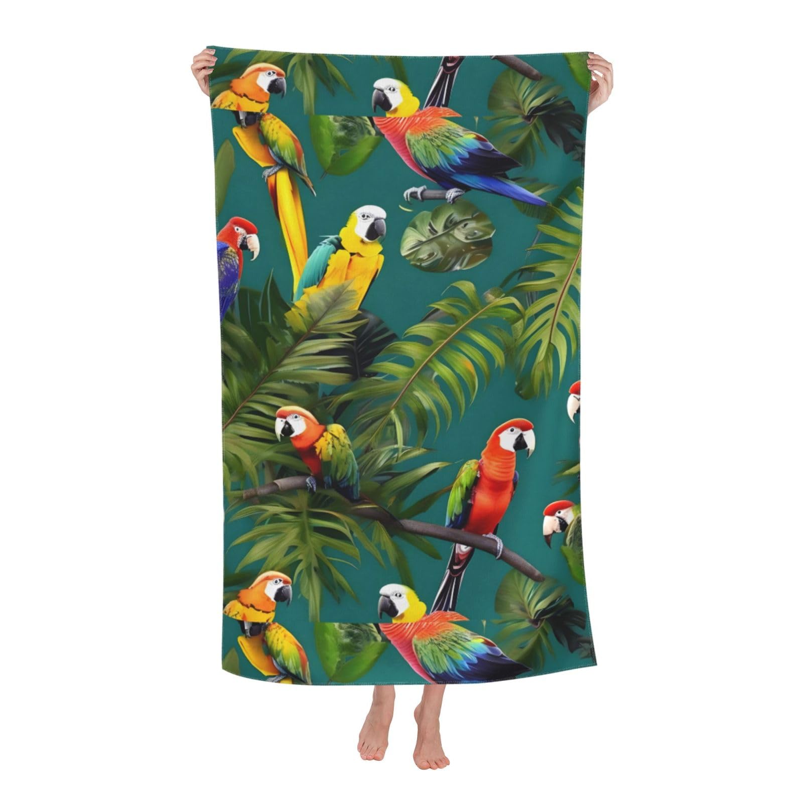 NImongt Tropical Plants And Parrots Print Oversized Adult Beach Towel For Travel Weekend Getaways Festivals Camping Trips
