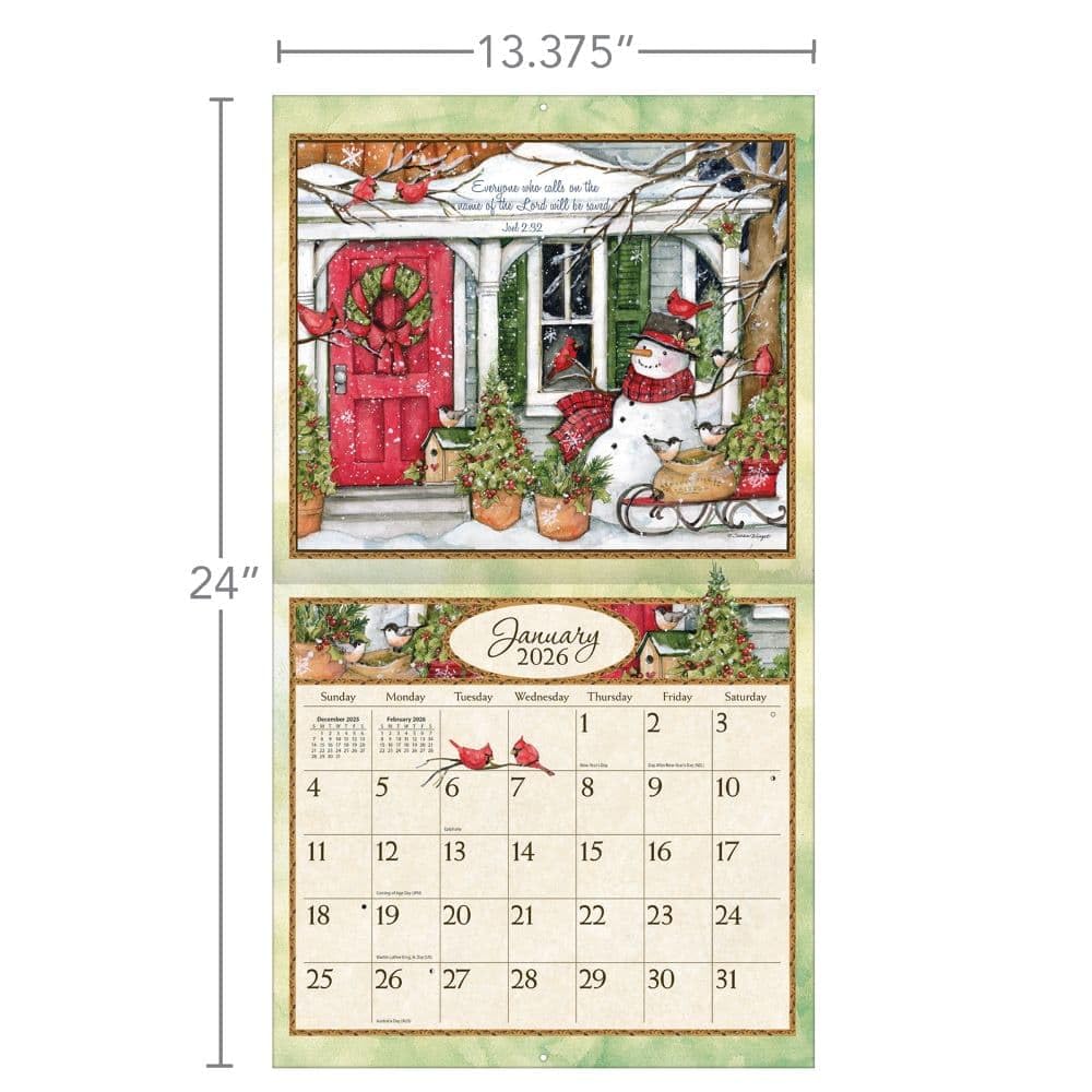 Lang Calendario da parete 2026 Bountiful Blessings, 34 x 30 cm, calendario 12 mesi con rilegatura pinzata, arte in rilievo in lino e scritture ispiratrici di Susan Winget