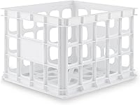 Sterilite Stackable Storage Crate White Plastic Open Basket Bin with Handles for Home Garage Office School Organization 1-Pack