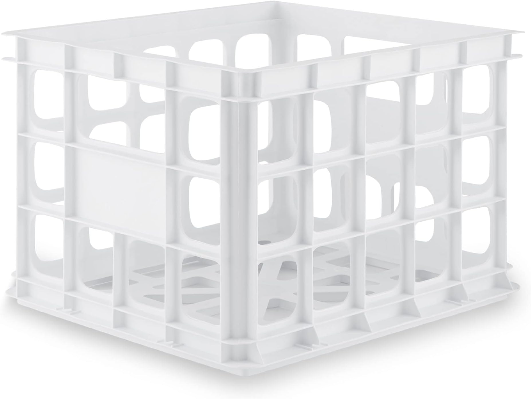 Storage Crate, Stackable Plastic Bin Open Basket with Handles, Organize Home, Garage, Office, School, White, 1-Pack