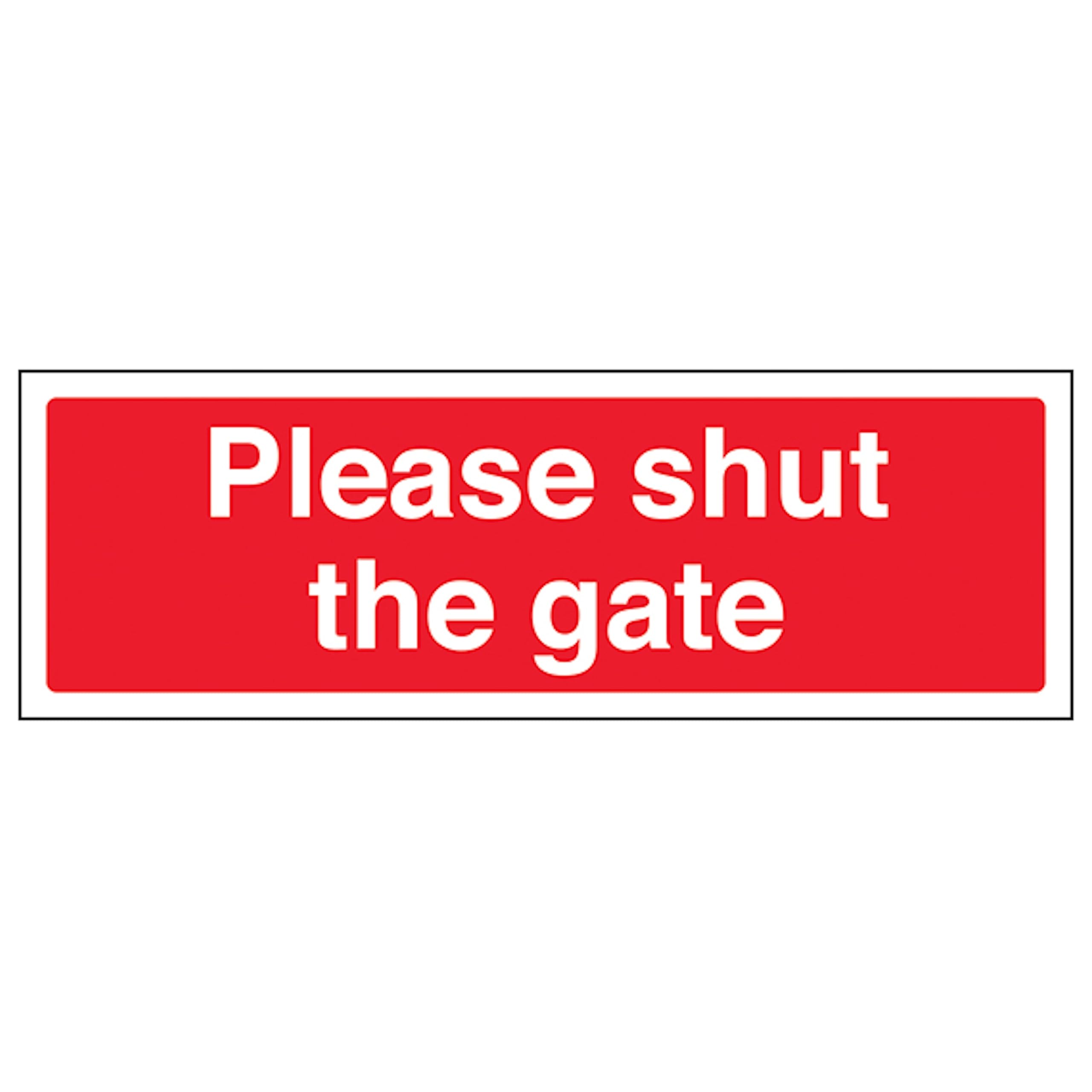 V Safety Please Shut The Gate - Landscape 300 x 100 mm - 2mm Super-Tough Rigid Plastic Safety Sign