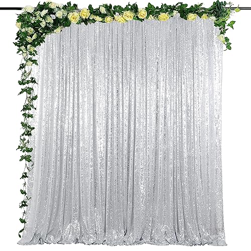 6FTx6FT-Sequin Backdrop Silver Shimmer Holiday Fabric Backdrops, Sequin Photography Backdrop, Photo Booth Curtains (6FTx6FT, Silver)