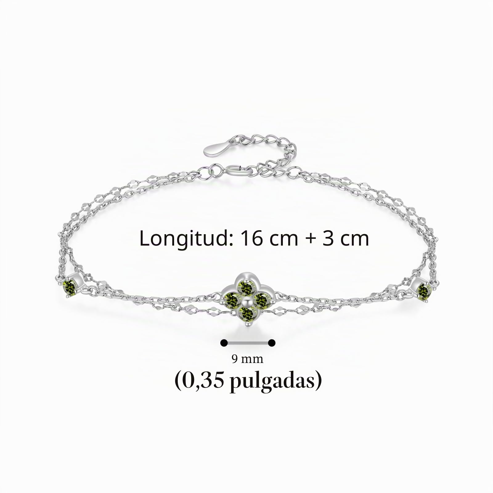 Trebol 4 Hojas Pulsera Plata Mujer 925 con Peridoto Piedra Natal de Agosto 19Cm Ajustable Shimmering Luck Joyas Mujer Amistad Regalo
