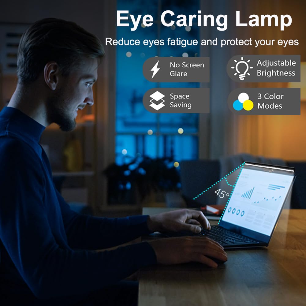 Lampe de Moniteur LED, 3 Modes de Couleur 10 Niveaux de Luminosité, Alimentée par USB, Gain d'espace, Protection des yeux, lampe pour écran PC-Screen Light Bar pour Travail, l'étude ou Lecture