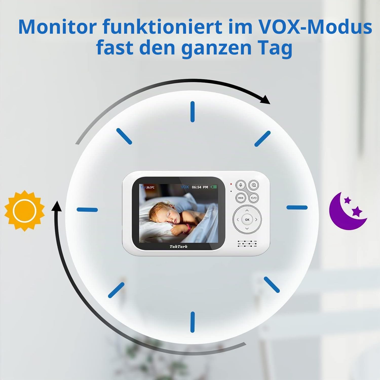 TakTark Babyphone mit Kamera, Babyfon mit 3.2'' Video Baby Monitor, Kamera und Audio Babyphone mit Zoom, VOX Funktion, Gegensprechfunktion, Nachtsicht, Temperaturüberwachung