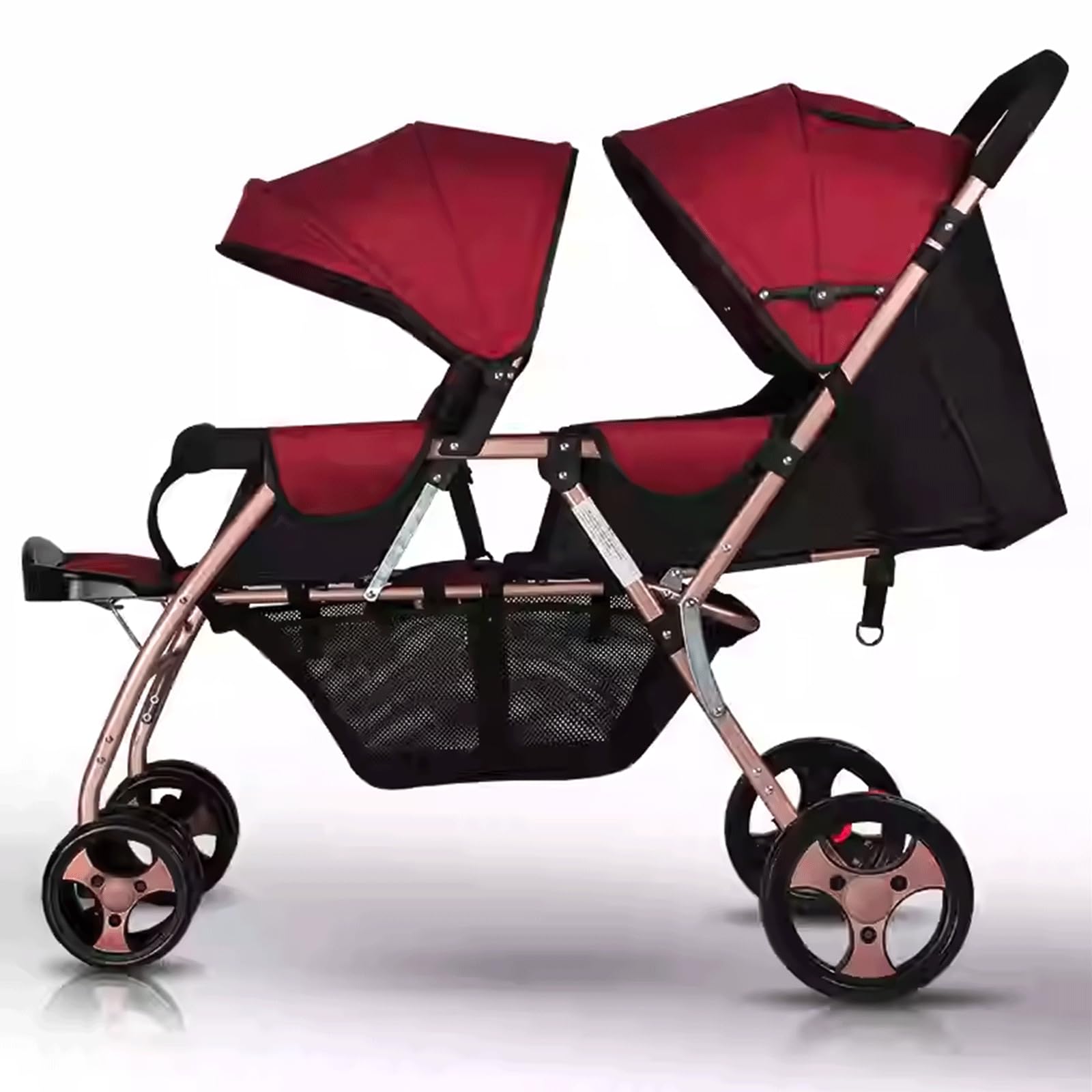 Rieort Poussette jumelle de Luxe Poussette Double en métal compacte et Confortable avec sièges en Tandem Landau Pliable en métal poussettes Tandem