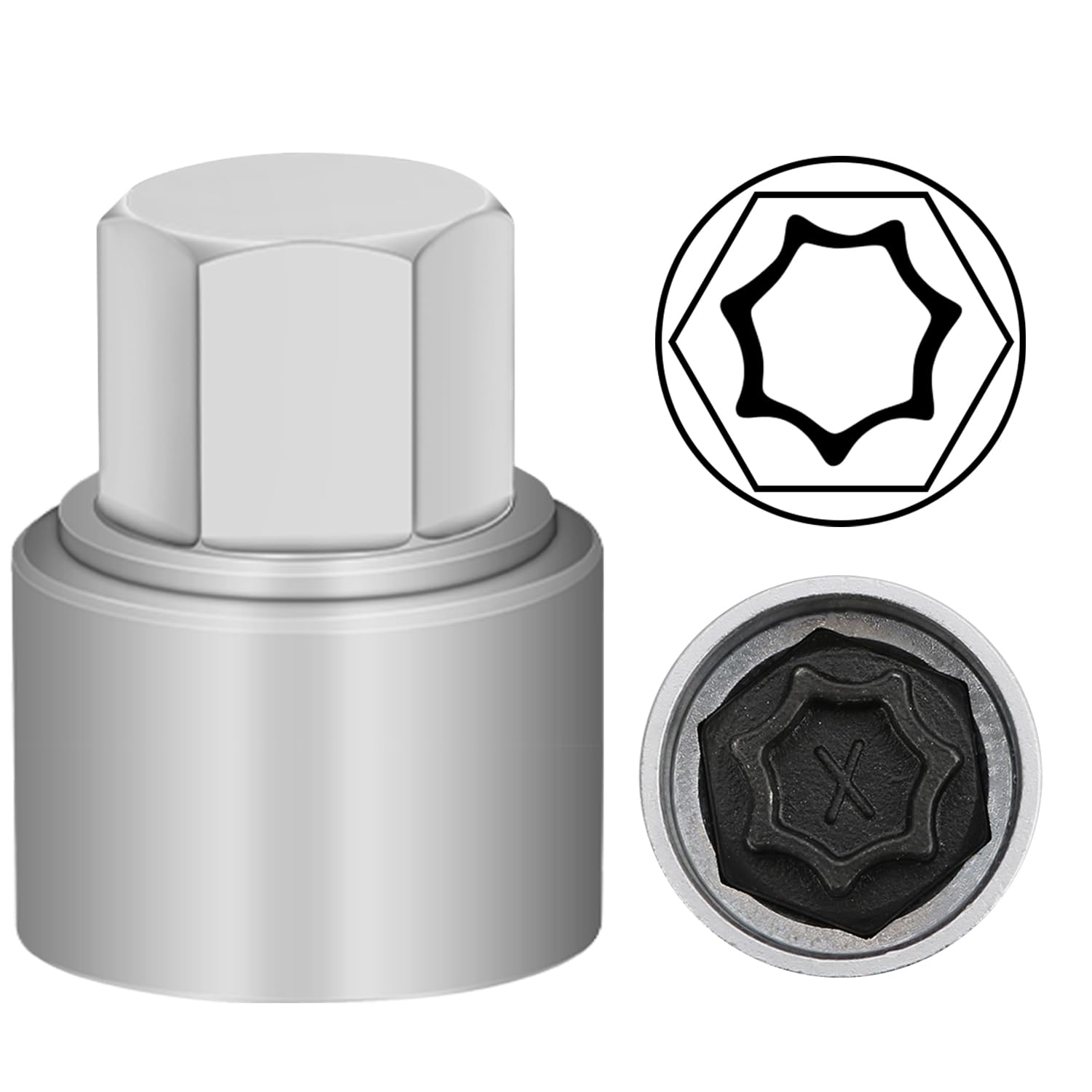 JEUCLEL X Wheel Locking Nut Key Compatible with Audi Series, (Socket OD 27mm - ID 25mm), Wheel Lock Nut Socket Adapter, Wheel Anti-Theft Lug Nut Removal Tool, Anti-Theft Screw Remover