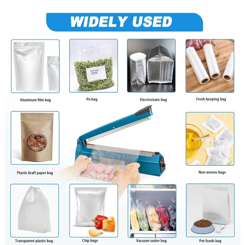 Máquina selladora manual de película para alimentos, máquina envasadora doméstica pequeña, 8 niveles ajustables y protección contra cortes de energía, ancho de sellado opcional de 2/5/8 mm