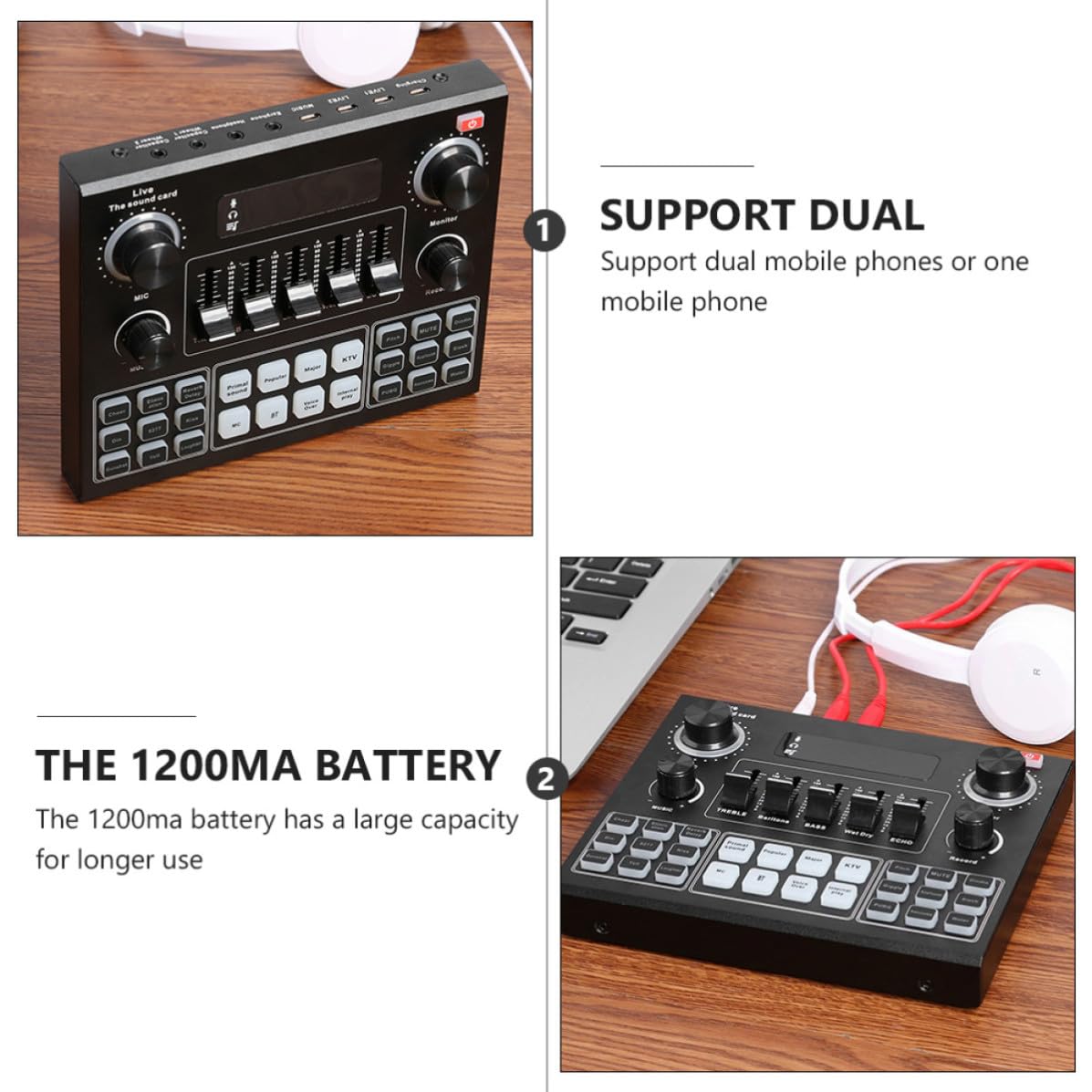 Toyvian Carte Son Externe Modificateur de Voix Portable avec Batterie 1200mah en ABS, Support Mobile et PC, Mixage Audio Stéréo pour Diffusion en Direct Couleur Aléatoire