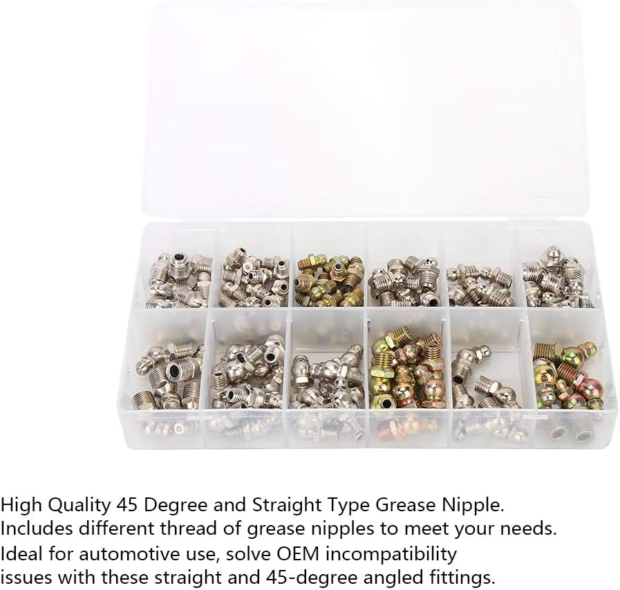 Grease Nipple, 130pcs Grease Nipple 45 Degree and Straight Type Grease Fitting Assortment Kits, Welding Equipment Replacement Parts