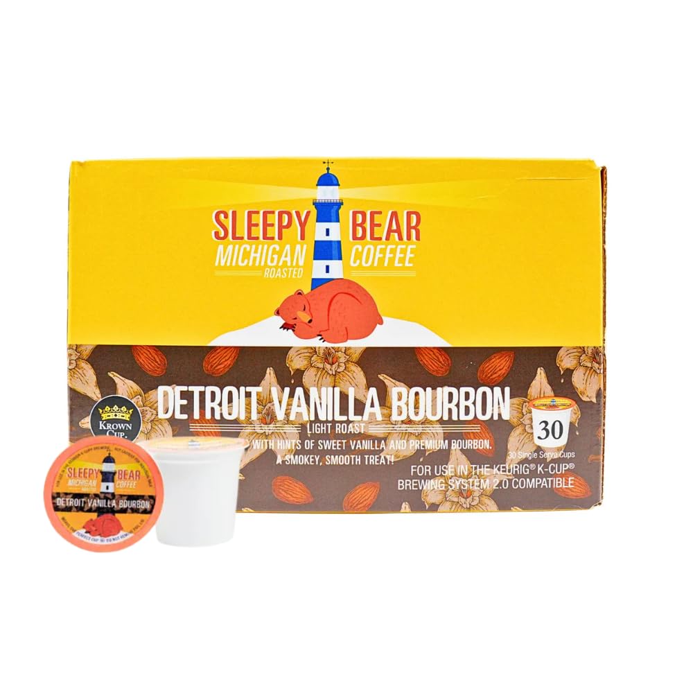 Sleepy Bear Coffee Pods Medium Roast Arabica Rich Flavor Michigan-Made Smooth & Sweet No Sugar Added 30ct Pods Compatible with Single-Serve Brewers (Detroit Bourbon Vanilla)
