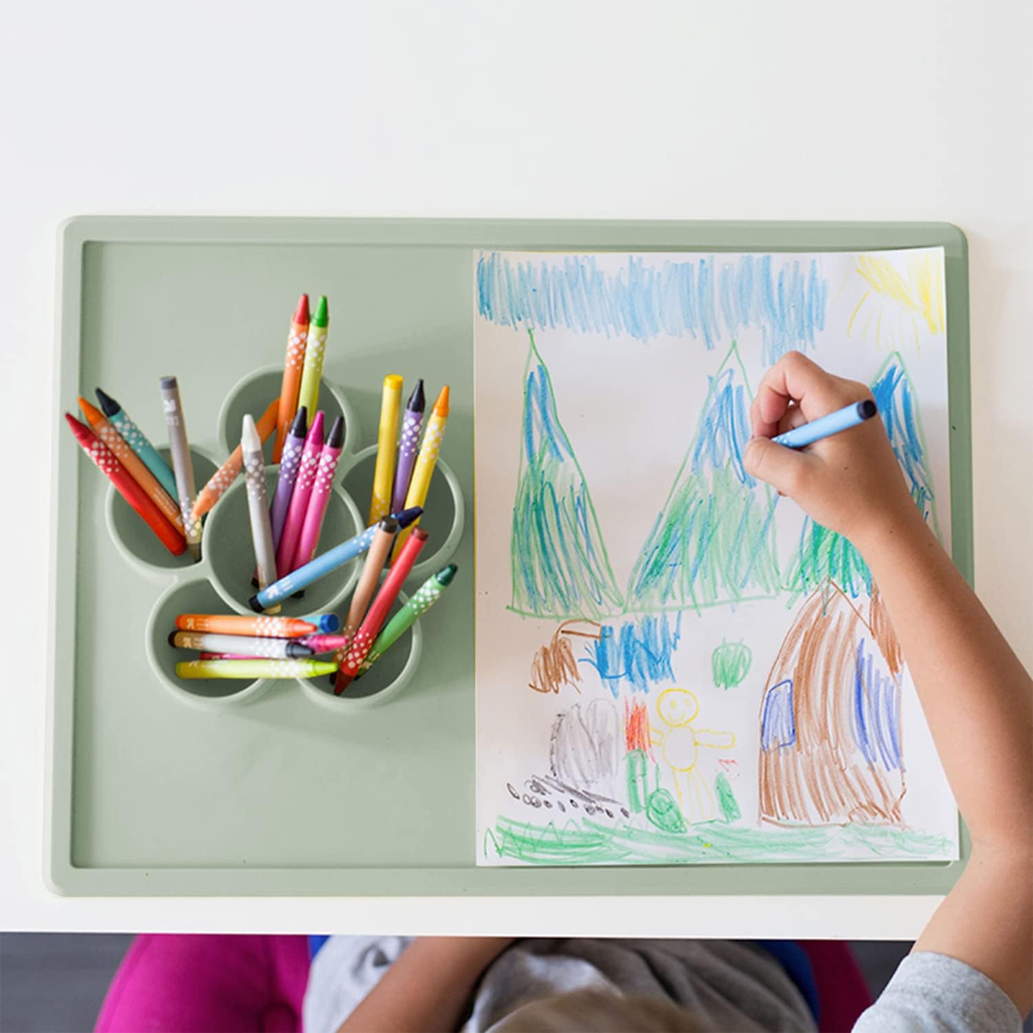 Sage Green Silicone Suction Play Mat with Flower Compartments