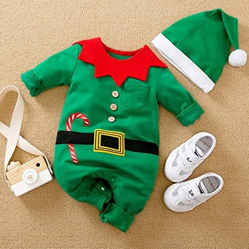 Hifot My First Christmas Baby Girl Boy Romper Newborn Clothes Long Sleeve Jumpsuit + Hat Infant Outfits Set - Image 3