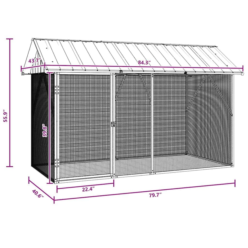 vidaXL Jaula para Aves Antracita 227 x 112 x 141 cm Acero Galvanizado, Refugio de Aves Moderno para jardín y terraza, Jaula Rectangular, hábitat Amplio, Zona Duradera
