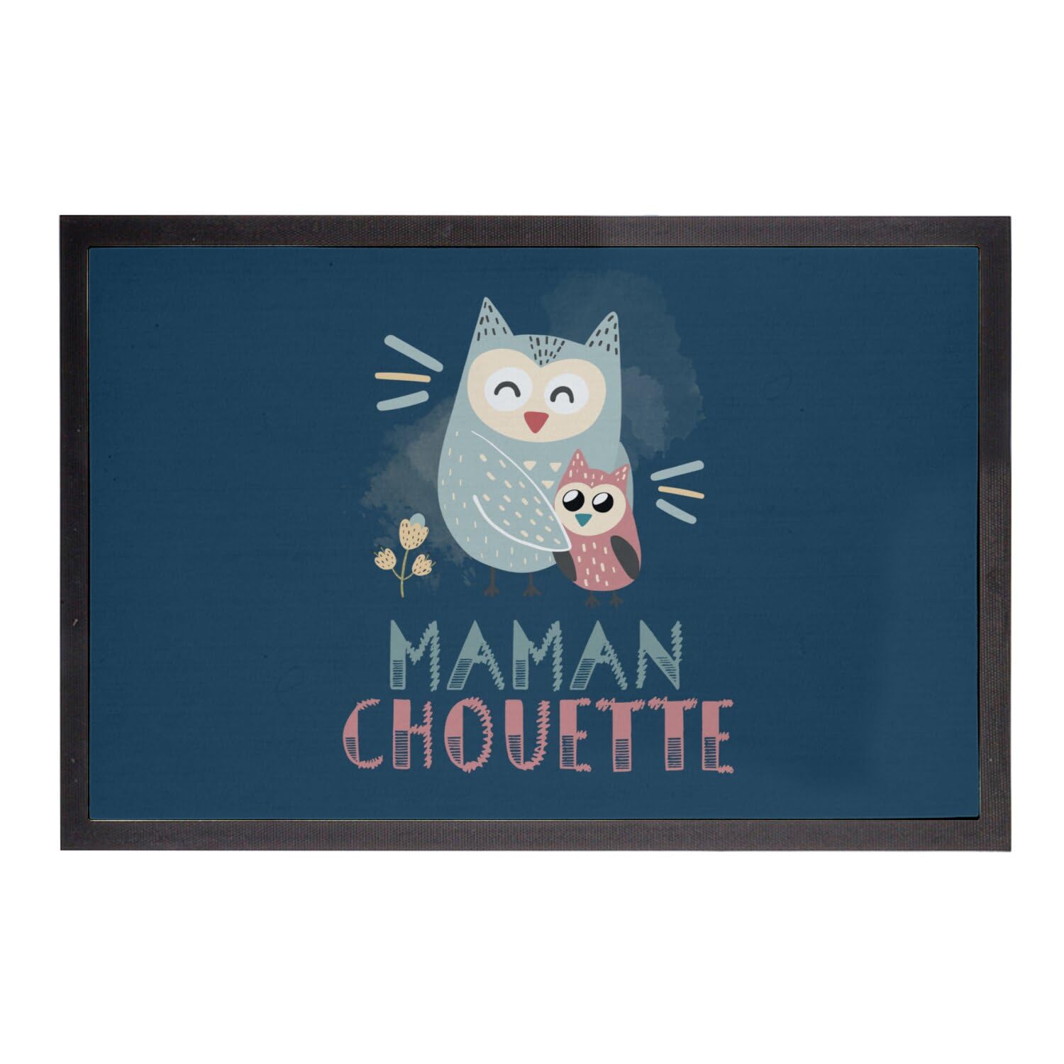 Paillasson bleu maman chouette et son bebe tapis d entree illustre de qualite
