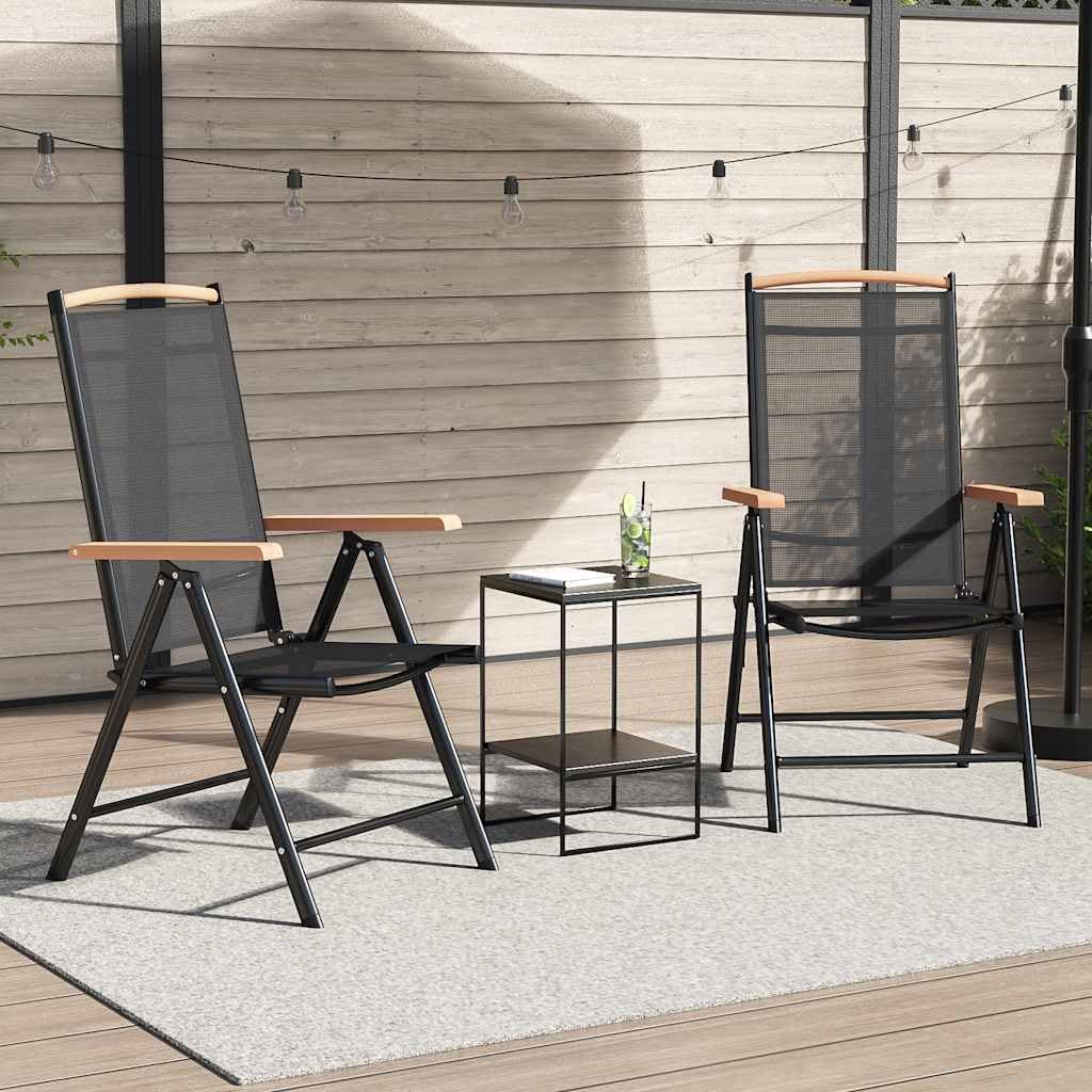 Sillas de jardín plegables, 2 unidades, aluminio y textileno, color negro, para balcón, tumbona adecuada para la piscina, la terraza y el porche.