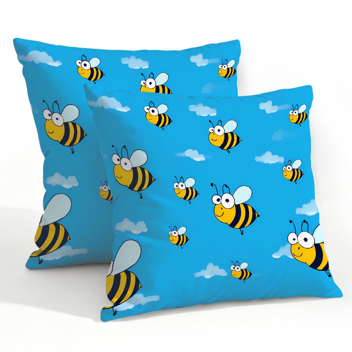 Outdoor Pillow Covers Waterproof Pillowcases 22x22in Set of 2 Cartoon Bee On Blue Sky Decorative Throw Cushion Case for Couch Sofa Garden Patio Furniture