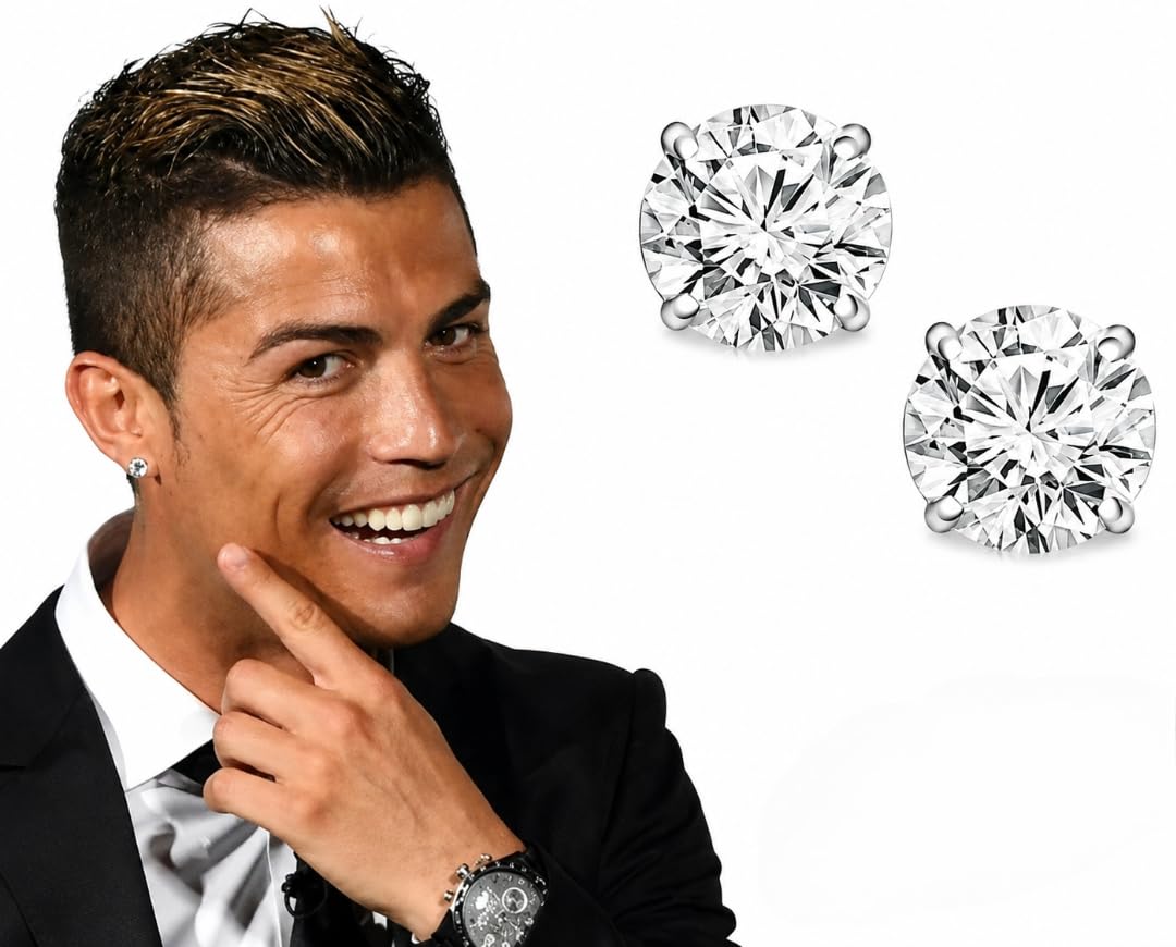 Stylish RONALDO Diamond Stud Earrings for Boys and Men, Stainless Steel, 1 Pair-image-29