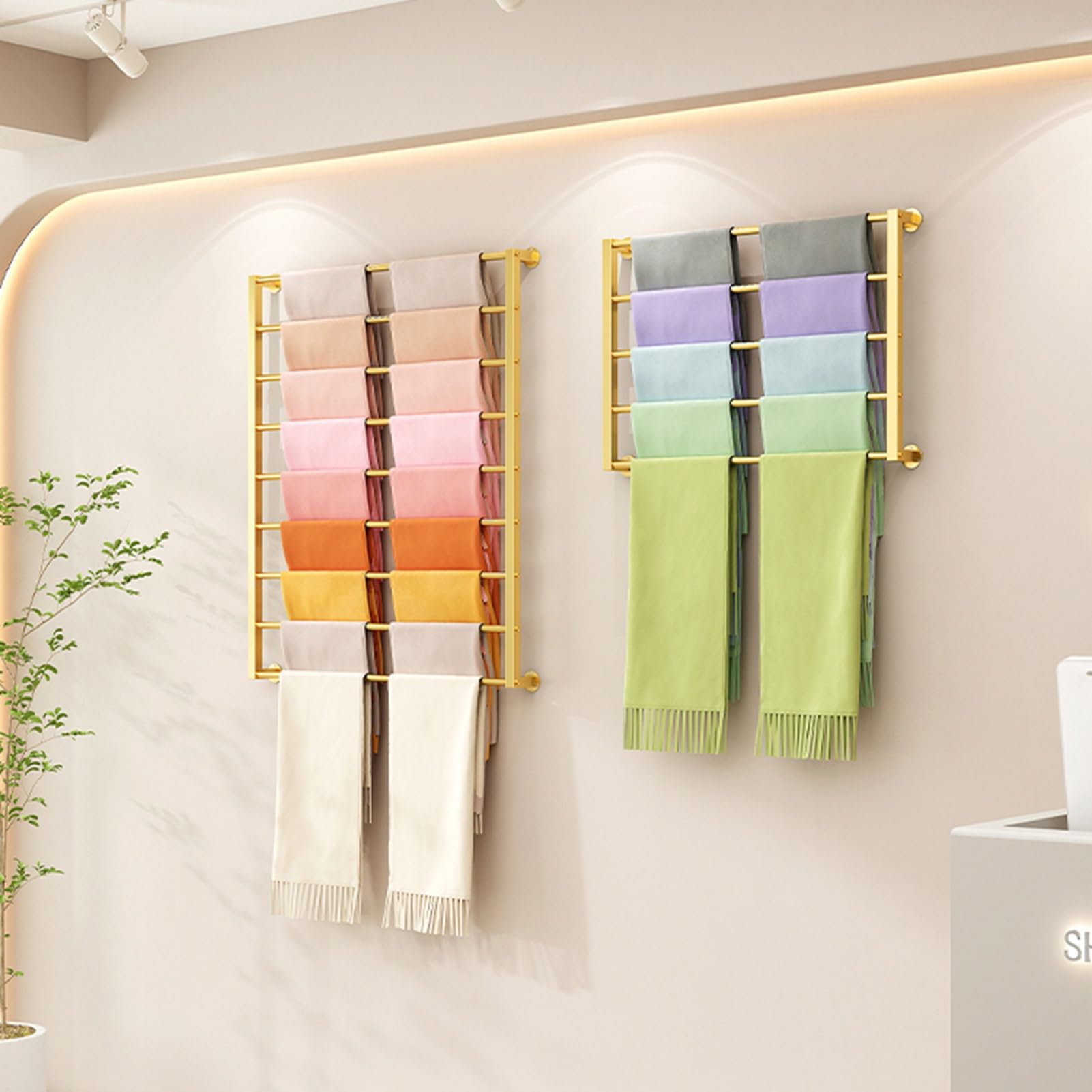 Genérico Perchero de Pared Dorado para Bufandas - Gran Capacidad de Almacenamiento metálico para Corbatas, Bufandas de Seda, Toallas y Papel de Regalo - Elegante, 47,2 x 47,2 Pulgadas, Idea