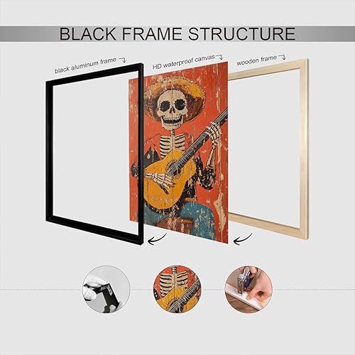 Miniatura 3 de Vintage Skeleton Vaquero Playing A Guitarra Canvas Posters Mexicano Skull Music Wall Art Whimsical Day Of The Dead Prints Painting For Living Room