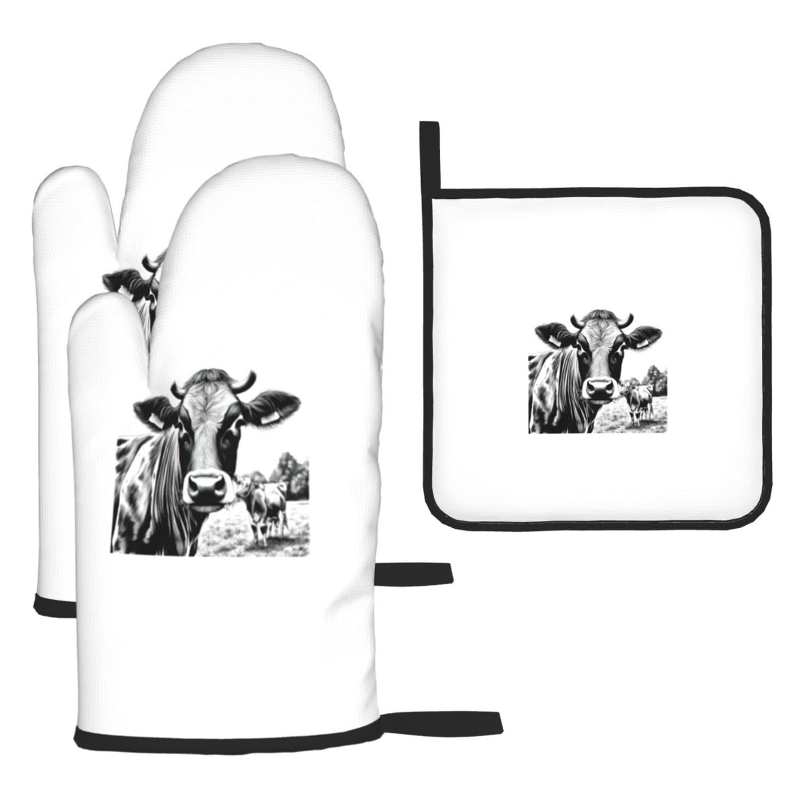Cow Collection Print Oven Kitchen Gloves For Baking Outdoor Grilling Home Use Mitts Microwaving Bbq