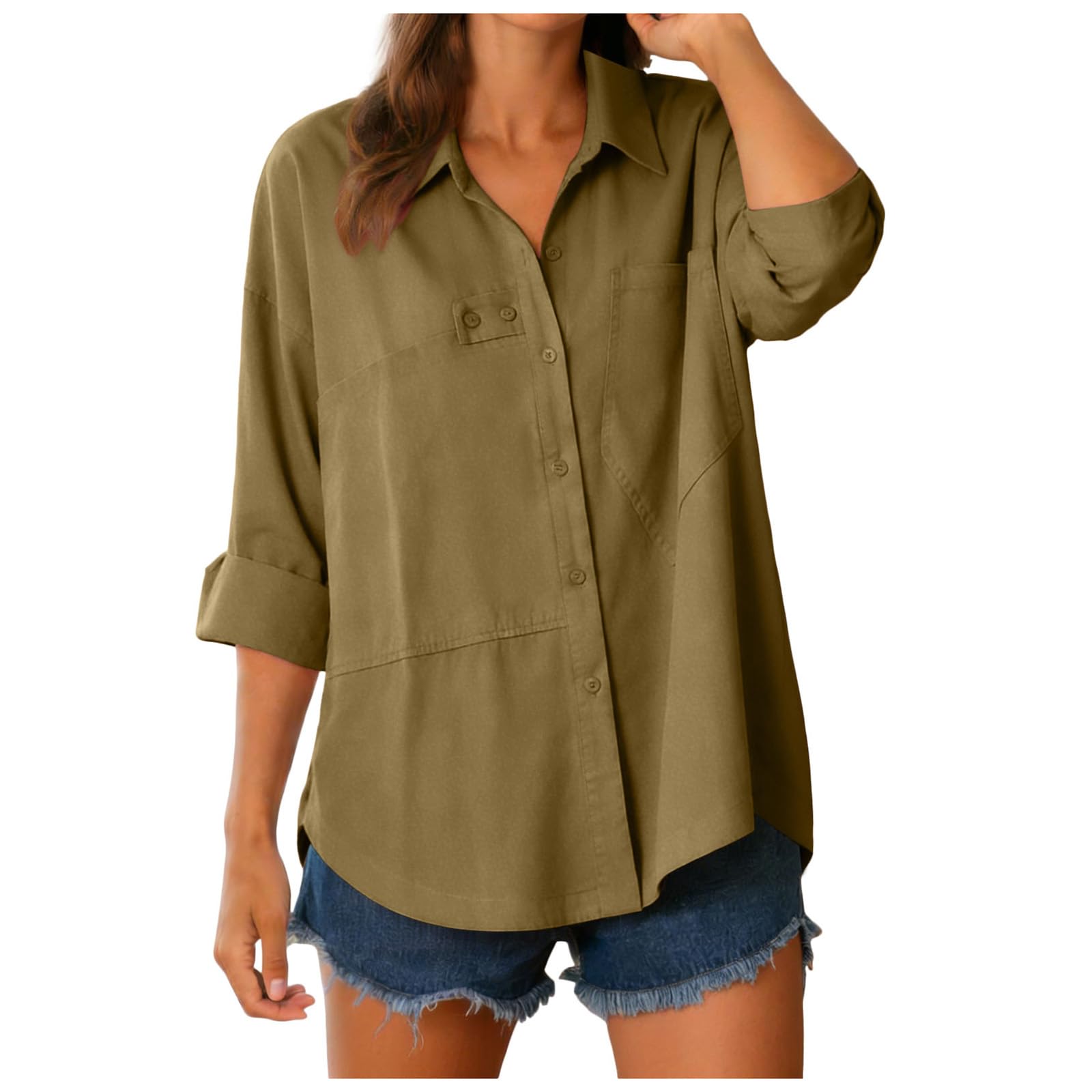 Generico Camicie da Donna Camicia di Lino Camicetta di Lino Camicia da Donna Bluse con Scollo a V E Maniche in Pizzo con Bordo Smerlato Camicetta a Maniche Corte Camicette Non Stirabili