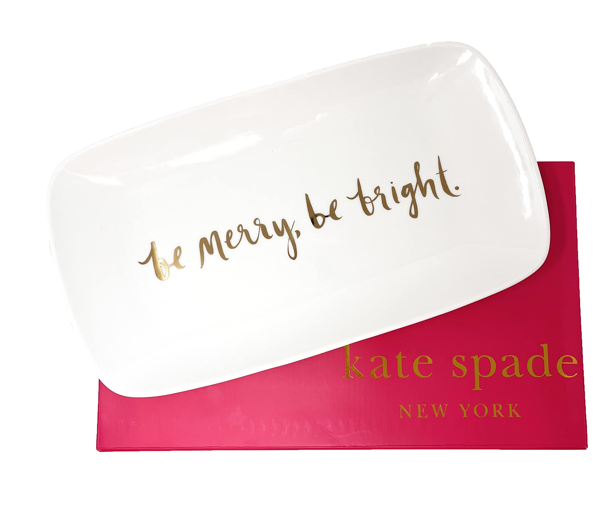 kate spade new york Arbor Village Be Merry Be Bright 13.75-in Hors D'Oeuvre Tray, White & Gold