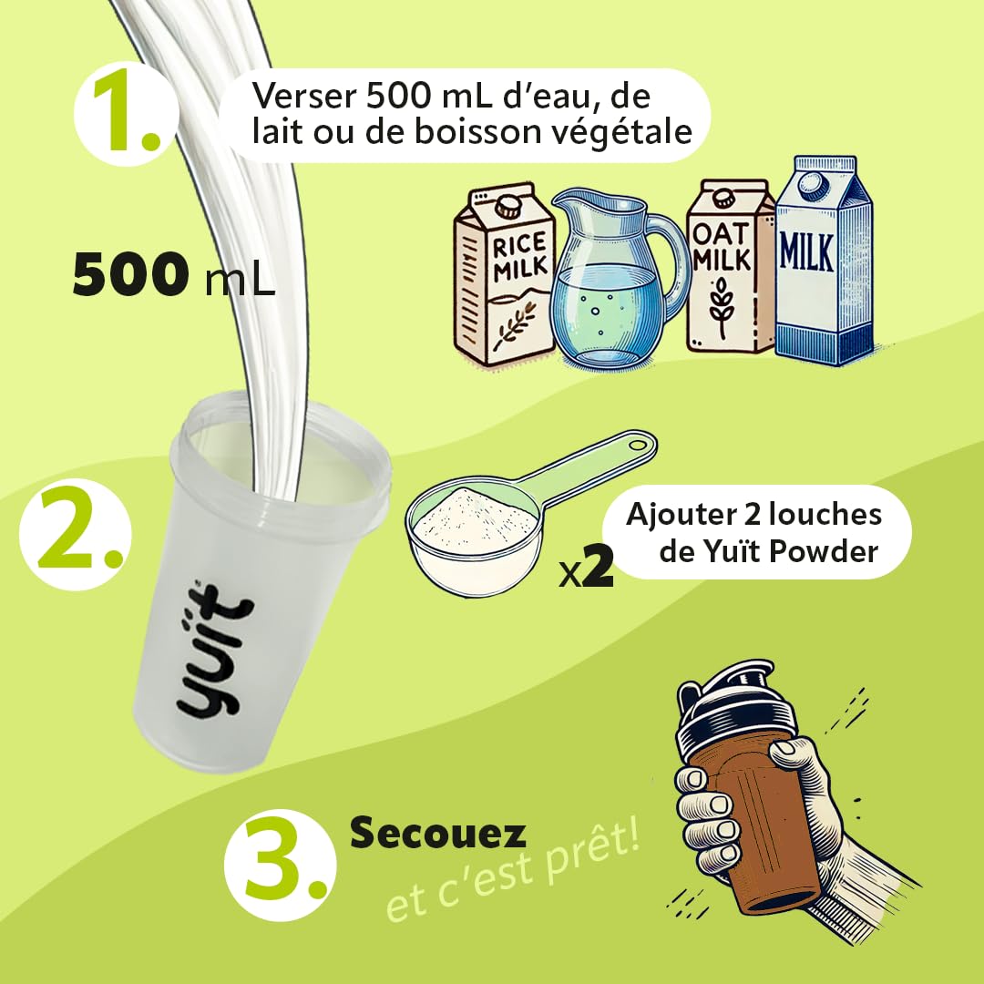 YUÏT - Substitut de repas - Shake protéiné - 35g de protéines en poudre + Probiotiques - Aliment 100% naturel - Shake diététique rassasiant - Supplément vitamines, minéraux - Chocolat - 1kg