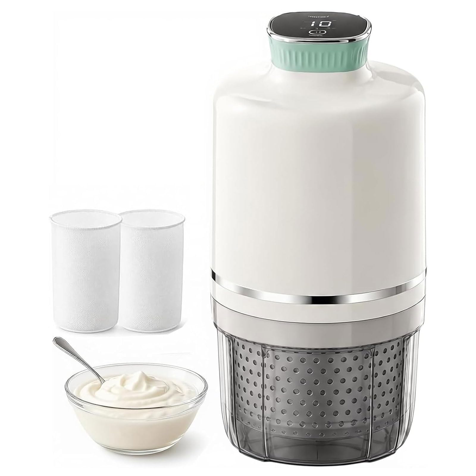 GYKOZY Electric Yogurt Strainer,1000 Ml Cheese Yoghurt Maker,Whey Separator with 3 Modes,DIY Homemade Cold Brew Yoghourt Filter,450 Mesh Fine Mesh Bag,for Thick Greek Yogurt,Soybean,Milk